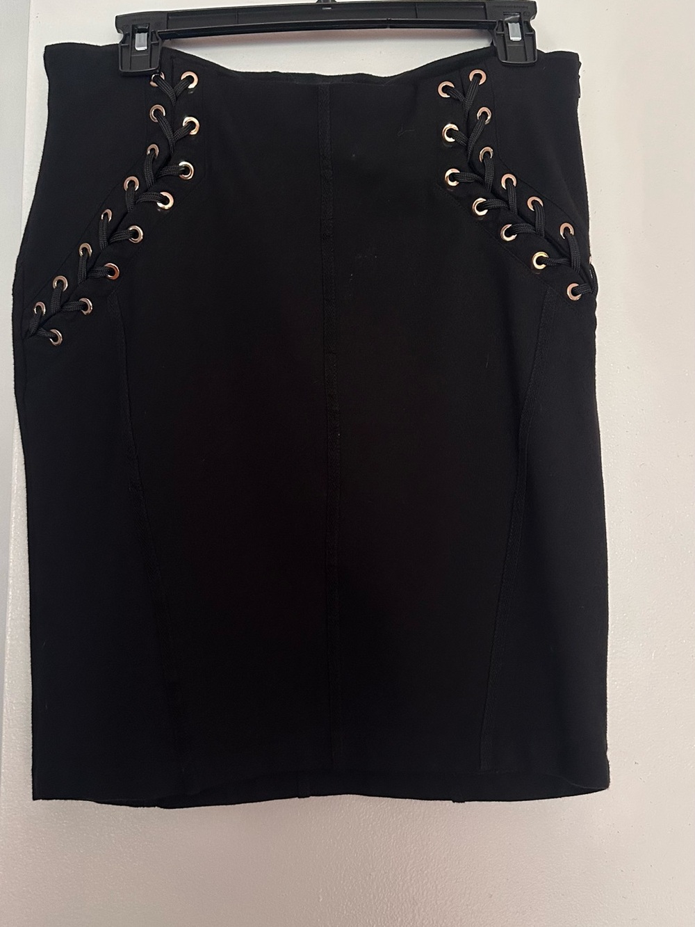 bebe Black Pencil Skirt with Lace-Up Grommet Detail